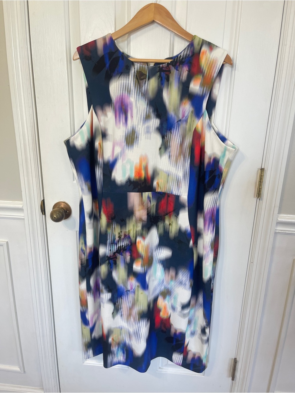 CALVIN KLEIN Size 20W Blurred Floral Print Scuba Sheath Plus Dress Multicolor